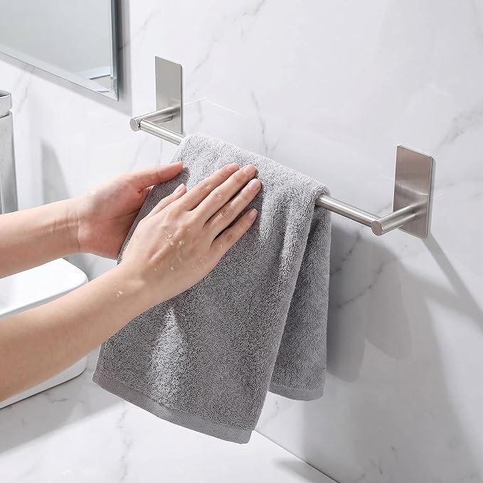 Songtec Bathroom Towel Bar 16-inch, No Drill Stick On Towel Rack, Easy Install with Self-Adhesive, Premium SUS304 Stainless Steel - Brushed Nickle