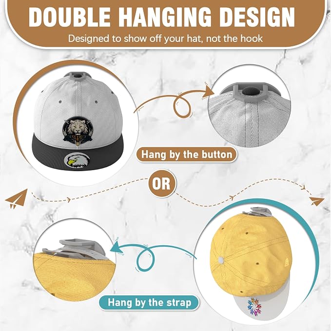 Niunuerga 22 Pack Adhesive Hat Hooks for Wall, Super Strong Hat Rack for Baseball Caps, Minimalist Hat Organizer Display for Home Decor, Hat Hangers Holder for Wall, Door, Closet, No Drilling (Gray)