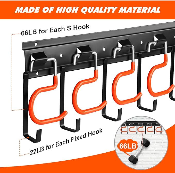 TVKB 17'' All Metal Garden Tool Organizer Adjustable Garage Tool Organizer Wall Mount Garage Organizers and Storage with Heavy Duty Hooks Tool Hangers for Garage Wall, Shed, Garden