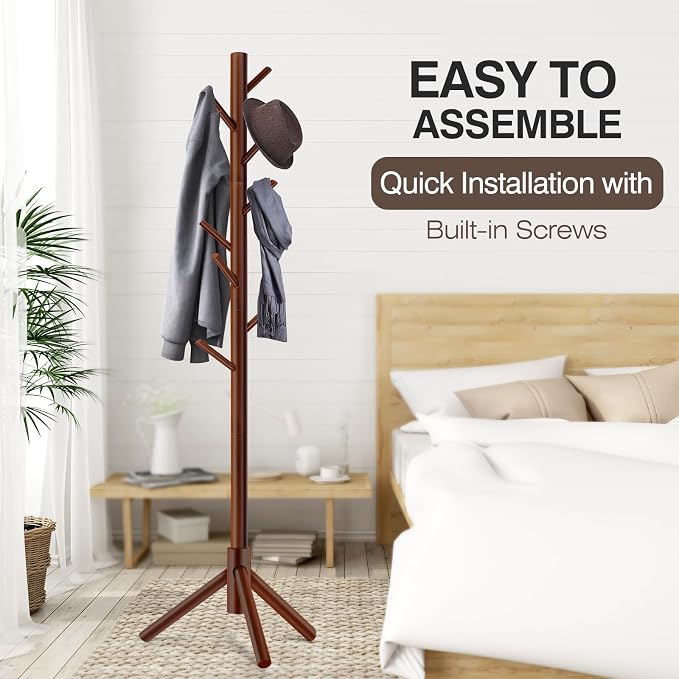 WANGMUXIA Coat Rack, Freestanding Coat Rack with 8 Hooks and 3 Adjustable Size Tree Coat Racks for Bedroom, Hallway, Entrance, Office, for Hats, Coats, Scarves, Handbags