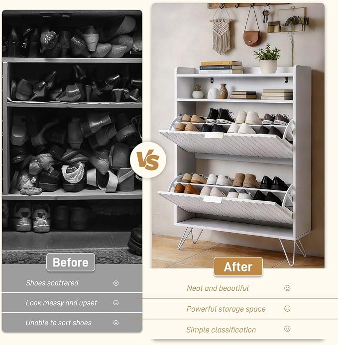 Karl home White Slim Shoe Storage Cabinet, Entryway Shoe Organizer | Space-Saving Freestanding Shoe Rack Organizer, Versatile Storage Furniture Suitable for Entryway and Living Room