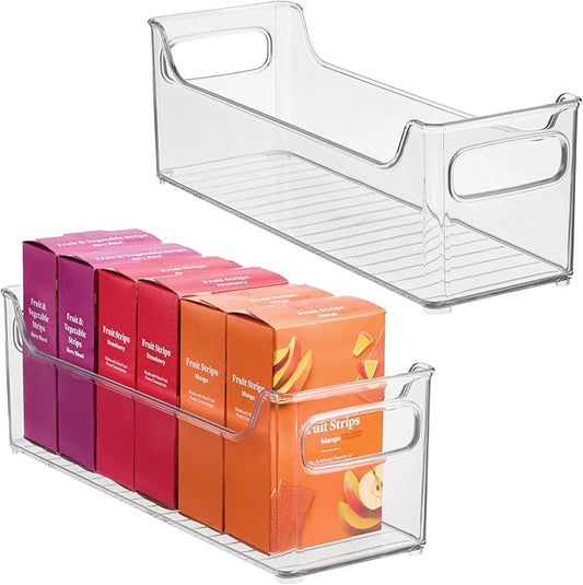 iDesign Stackable Plastic Pantry Bin with Handles, Set of 2, Clear | For Cabinets or Fridge, Made in USA