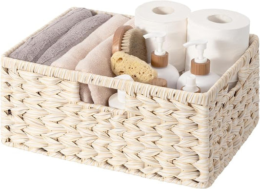 GRANNY SAYS Wicker Storage Basket for Shelves, Waterproof Wicker Basket for Organizing, Woven Basket for Shelves, Decorative Basket for Entryway, Butter Milk