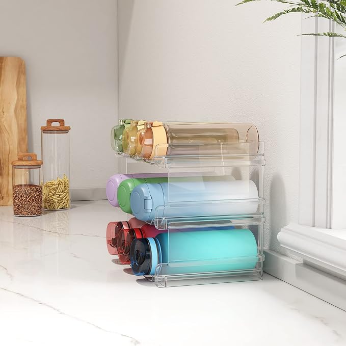 Lifewit 3 Tier Stackable Water Bottle Organizer for Cabinet, Plastic Bottle Holder Fits 9 Bottles/Tumblers up to 3.8" Diameter for Pantry/Countertop/Cupboard, 28 x 19 x 24 cm/11 x 7.5 x 9.5"