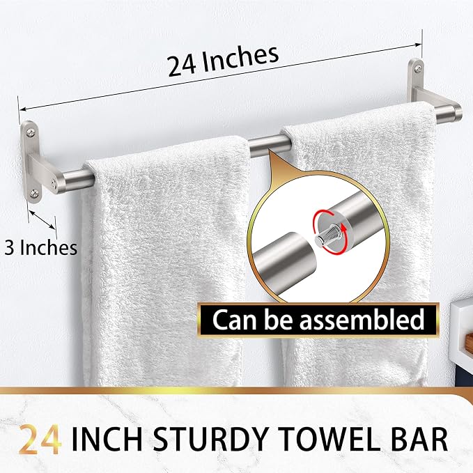 KLJKPA Towel Bar for Bathroom, 24 Inch Wall Towel Rack, Brushed Nickel | Heavy Duty Single Towel Rod, Space-Saving Hand Towel Holder, Toilet Kitchen Towel Storage, Rustproof, Stainless Steel