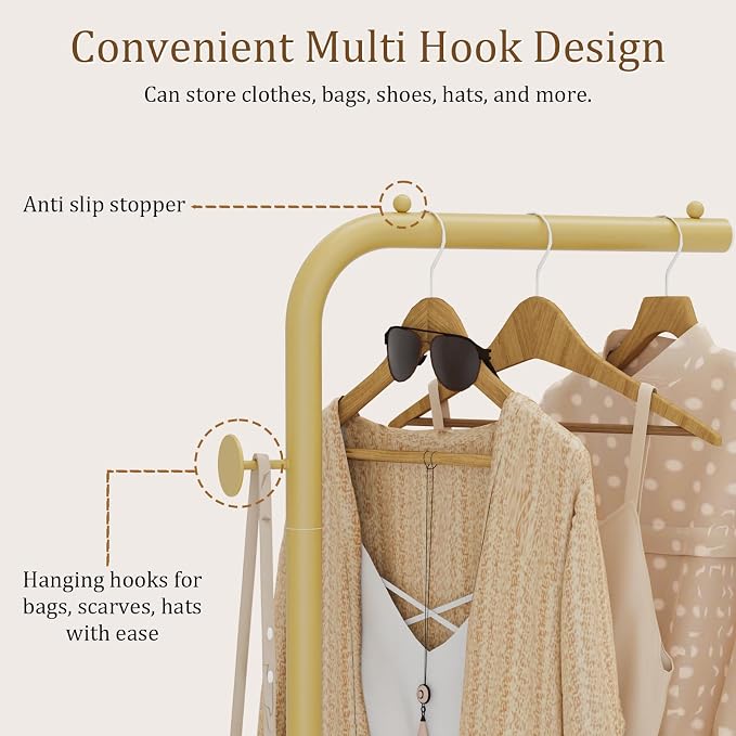 OUTBROS Freestanding Coat Rack, Garment Racks with Hook, 70.8“hign, Gold | Portable Modern Hanger, Sturdy Metal Clothing Rack, Used in Bedroom, Entrance and Living Room
