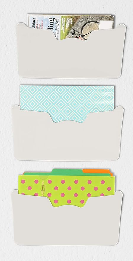 Simple Houseware White Wall Mount Single Pocket Hanging File Holder, 3-Pack | Wall File Holder Organizer for Paper and Documents