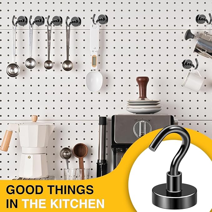 DIYMAG Magnetic Hooks 8pcs 50lbs Cruise Essentials 2026 Magnet Hook Black | Neodymium Heavy Duty Strong Magnets Hanging Ship Cabins Refrigerator Fridge Classroom Beach Vacation Kitchen Grills Home Tool
