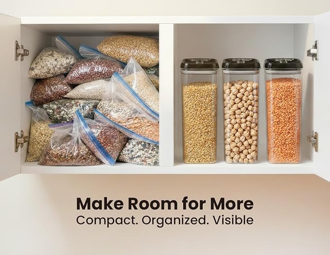 Felli Flip Tite TALL Storage Container with Lid 4" Air Tight Easy Open Ring Top, Clear Acrylic Skinny Canister Jar for Spaghetti Lasagna Fettuccine Noodle, Kitchen Cupboard Pantry Organizer (2.0 qt)