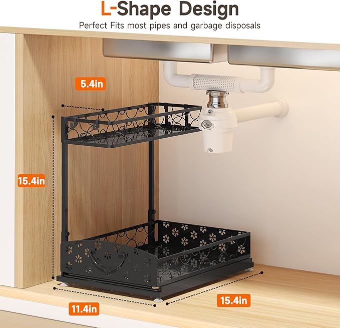 Sevenblue 2-Pack 2-Tier Height Adjustable Under Sink Organizer & Storage | Multi-purpose storage for kitchen & bathroom cabinet. Extra Large metal shelf, height adjustable design for space-saving.