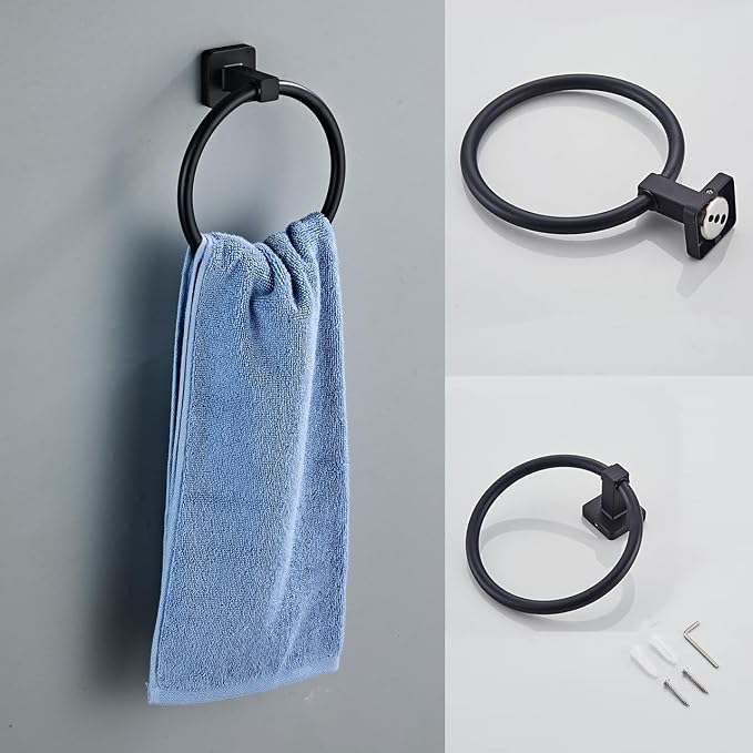 Matte Black Bathroom Hardware Set 4 Pieces,Towel Bar Set Stainless Steel Wall Mounted, Includes 16In Hand Towel Bar, Towel Ring, Robe Towel Hooks,Toilet Paper Holder, Bathroom Towel Rack Set