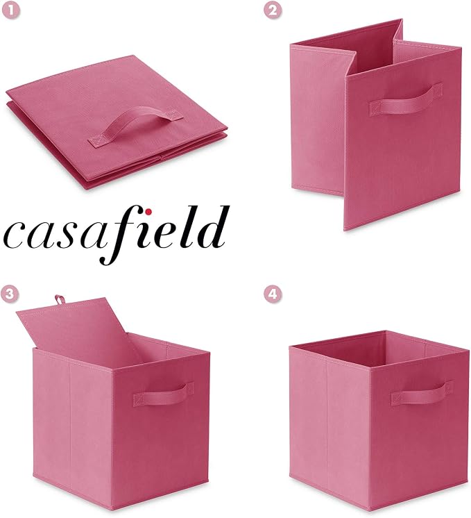 Casafield Set of 6 Collapsible Fabric Cube Storage Bins, Hot Pink - 11" Foldable Cloth Baskets for Shelves, Cubby Organizers & More