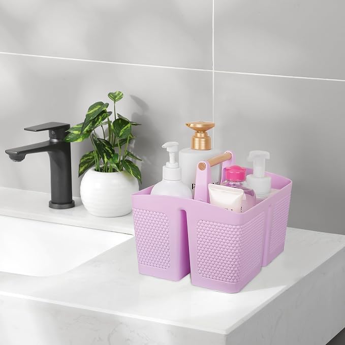 Plastic Shower Caddy, Portable Shower Basket with Handle, Light Purple | Cleaning Caddy Organizer for Bathroom, College Dorm Room Essentials, Storage Tote