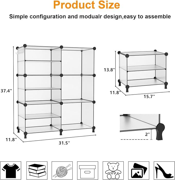 AWTATOS 6 Cube Closet Organizer Storage Shelves, Translucent | Portable Closet Clothes Organizers Storage Shelf DIY Stackable Cubby Shelving for Closet Bedroom Living Room Office