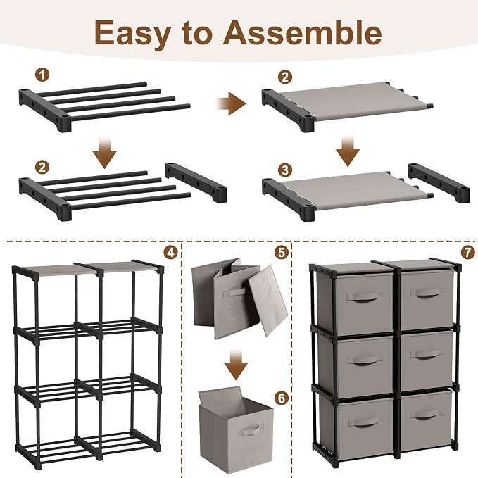Briwooody 6 Cube Storage Organizer Storage Bins Shelf,Grey