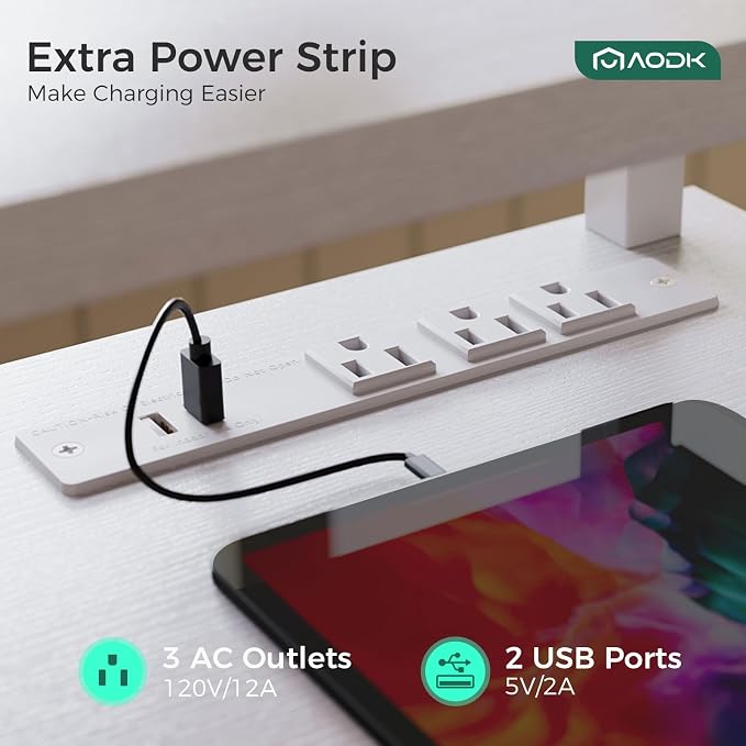 AODK 55 Inch Electric Standing Desk with Drawers & Keyboard Tray, White | 3 Outlets & 2 USB Ports, LED Lights, Monitor Stand, Cable Management Tray, 3 Memory Heights, 29.9"-46.1" in Range