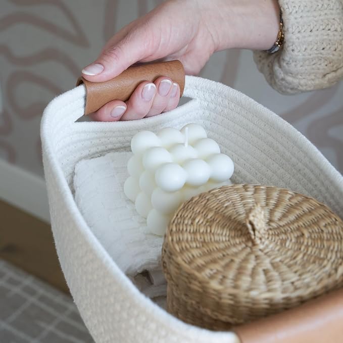 Beautiful Storage Basket Set of 3 - Sturdy Jute Rope Baskets for Shelves Are Perfect for Organizing Your Home - Quality Storage Bins Easily Fit With Any Nursery or Bedroom Decor