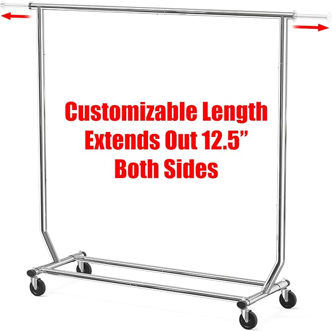 Simple Houseware Supreme Commercial Grade Clothing Garment Rack, Chrome | Holds Up to 250 lbs, Extendable Width from 50.25 to 75.25 Inches