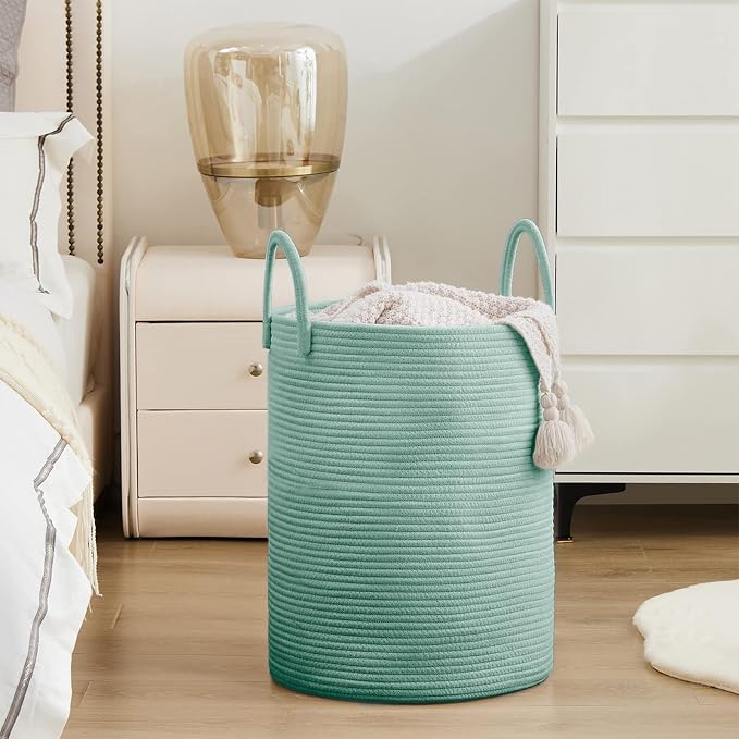 YOUDENOVA Cotton Rope Laundry Hamper Basket, 58L Blanket Basket for Nursery