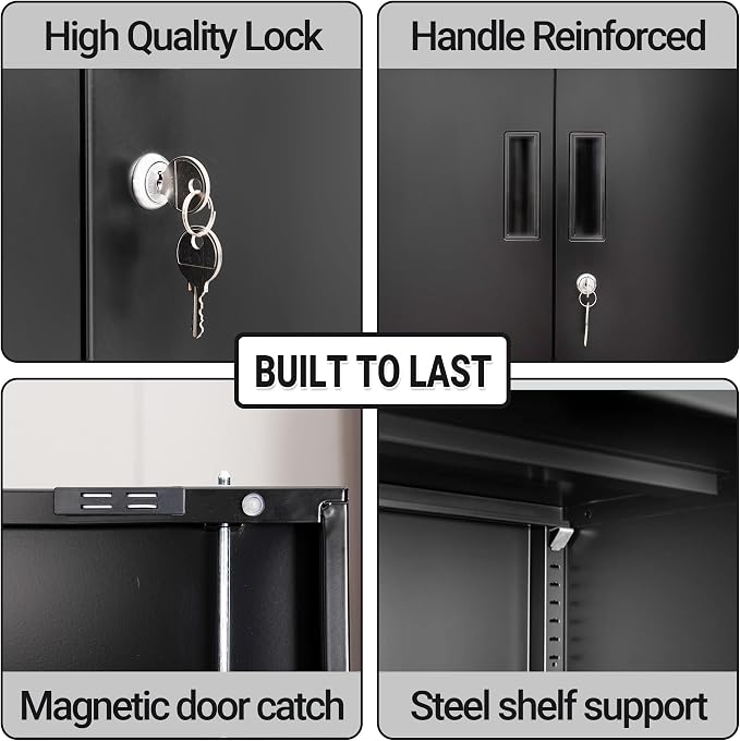 CJF Metal Storage Cabinet, 36" H Locking Storage Cabinet with Shelves and Doors, Metal Cabinets for Home Office, Garage, Utility Room and Basement (Black)