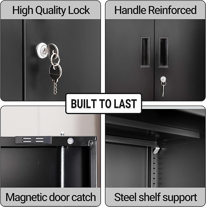 CJF Metal Storage Cabinet, Locking Cabinet with Adjustable Shelf and 2 Drawers, Metal Cabinets for Office, Home, Garage 36" H x 32" W x 16" D (Black)