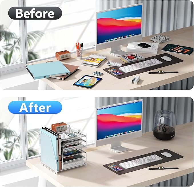 gianotter 6-Tier Paper Organizer With Magazine Holder, Desk Organizers and Accessories, Desk Accessories & Workspace Organizers, File Organizer for Office Supplies Storag (White, 6-Tier)