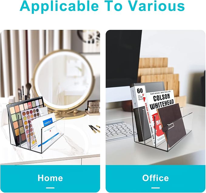 Boloyo Acrylic File Holder,2PC 3 Sections Clear File Organizer Mail Letter Sorter Desktop Folder Holder for Home Office School Envelope Bill Filling Paper Document