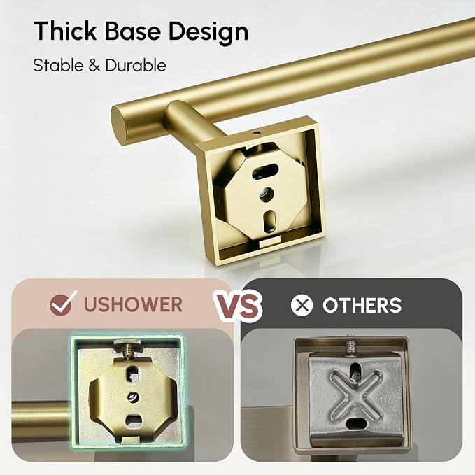 Brushed Gold Towel Bar, 18 Inch Towel Racks for Bathroom | Thicken 304 Stainless Steel Towel Holder with Square Base, Towel Rod Wall Mounted, Modern Home Decor (Total Length 20 Inch)