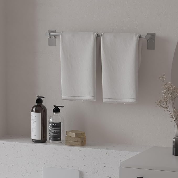 Towel Bar, Adjustable 14.4inch - 25.2inch, Self Adhesive & Wall Mounted for Bathroom Kitchen Hand Towel Rack Holder Cloths Hanger SUS 304 Stainless Steel Organizer Single Bar Nickel Brushed
