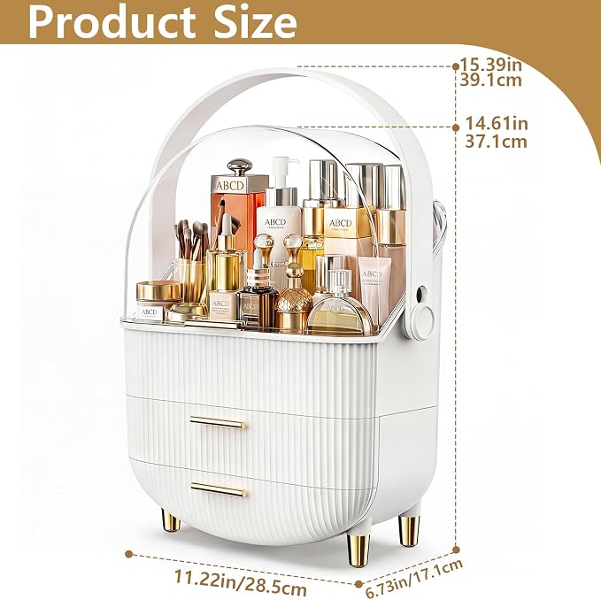 NestOrganix Makeup Organizer Skincare Organizers With Drawers | Cosmetic Display Cases with Transparent Cover, Skincare Organizers for Bathroom Countertop, Bedroom Vanity Desk, White