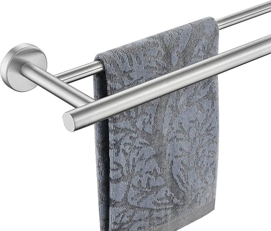 JQK Double Towel Bar, 15 Inch 304 Stainless Steel Thicken 0.8mm Towel Rack Holder for Bathroom Washcloths and Hand Towels, Brushed Wall Mount, Useable Length 12 Inch, TB100L12-BN