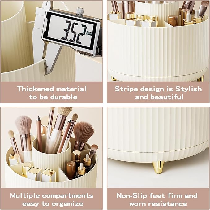 fanado 360° Rotate Makeup Brush Holder Organizer, Makeup Organizers Countertop, Makeup organization and Skincare Storage for Vanity, Desktop, Bathroom (Ivory)