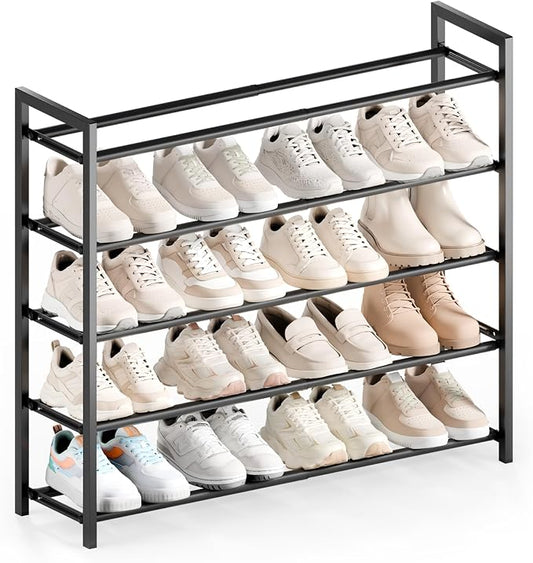 Bumusty 5 Tier Expandable Shoe Rack for Closet, Black | 18"-33" Adjustable Shoe Rack for Entryway, Small Shoe Organizer for Dorm, Front Door, Sturdy Metal