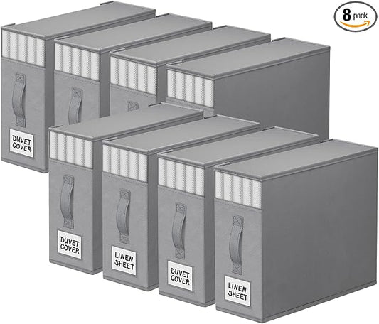 StorageTastic Bed Sheet Closet Organizers and Storage Under Bed Storage | Foldable Storage Containers with Window and Label,Storage and Organization for Bedding Sheets,Duvet Covers,Blankets,8 Pack