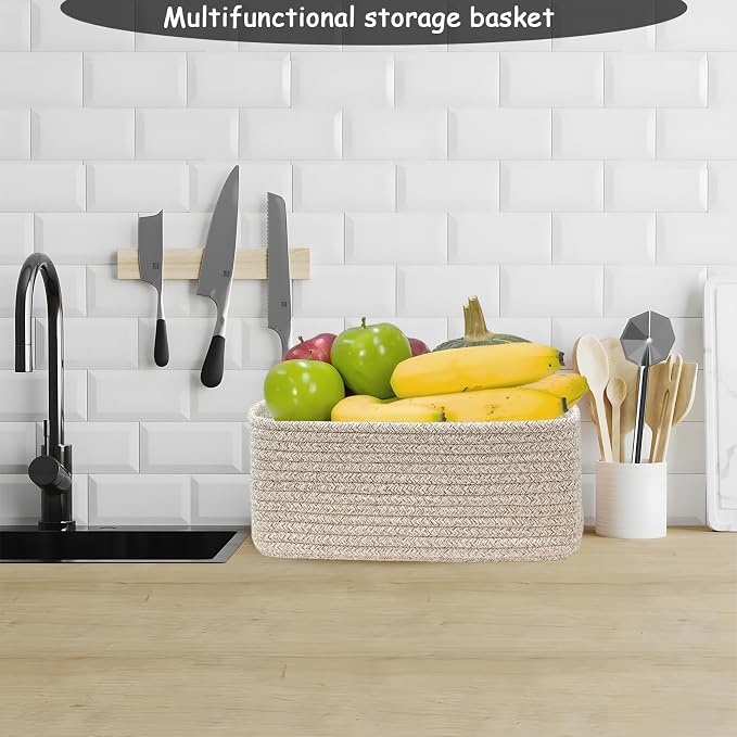 COMFY-HOMI 13" x 8.5" x 5.1" Storage Baskets for Organizing | Cotton Rope Woven Basket | Toy Storage Bin Box | Basket for Shelves, Closet Organizer Bin, Decorative Closet Shelf, 3 Pack