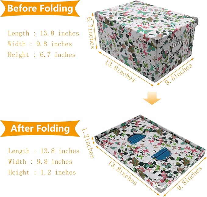 GUOZI Collapsible Storage Box, Decorative Memory Box with Lid & Metal Reinforced Corners, Cardboard File Bin with Handles, Organizer Gift Box for Keepsake Toy Photos Office Nursery Wardrobe Bookshelf