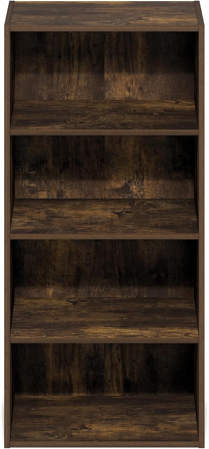 Furinno Basic Book Shelf, 4-Tier Bookcase with Open Shelf, Bookshelf, Cube Storage Organizer, 11 x 17 x 35, for Living Room, Bedroom, Home Office, Amber Pine