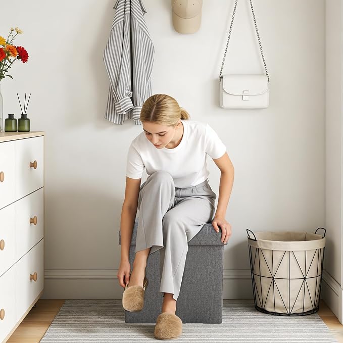 Storage Ottoman Footrest Stool Small Ottoman with Storage,35 Inches Foldable Ottomans Foot Rest Footstool Bench Ottoman with Storage Bench for Living Room Bedroom Dark Grey（15Wx15Dx15H