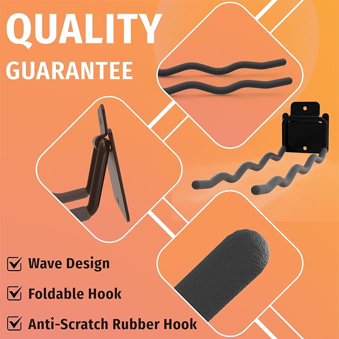 HUHOLE 4 Pack 12 Inch Wave Garage Hooks Wall Mount Hangers | Utility Organizer with 60 lb Capacity for Ladders, Shovels, Chairs, Garden Tools, Wheelbarrows, Hoses and Ropes