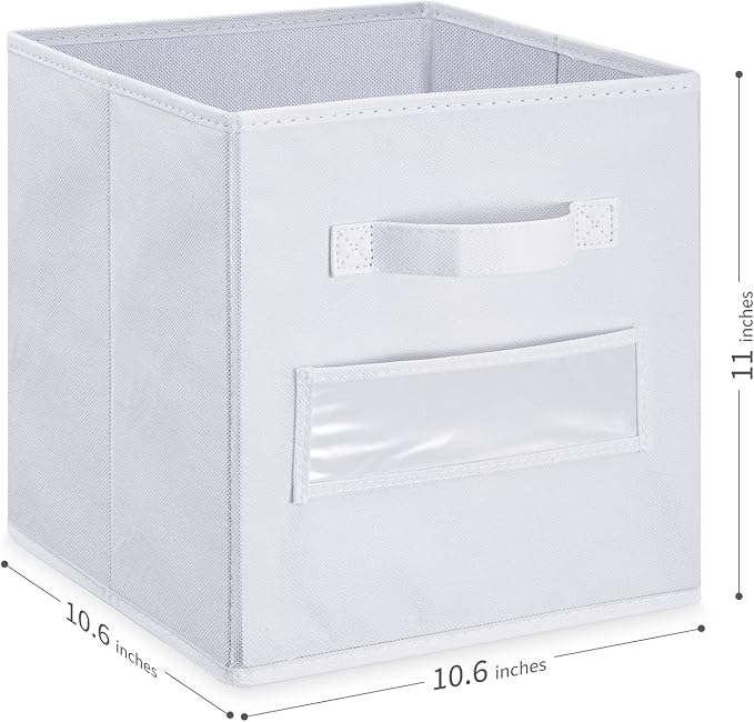 Fabric storage cubes (Set of 10) 11 Inch Cube Storage Bin, cube storage with 8 Labels Window Cards & a Pen, Foldable cube organizer bins, 11x11 storage bin, Cubby Organizer bins, White
