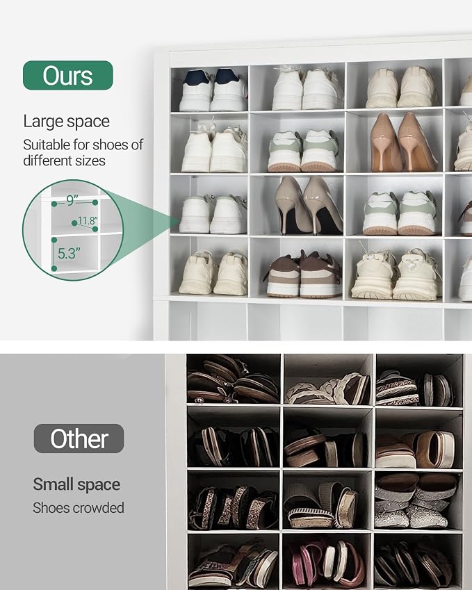 Hzuaneri Shoe Storage Cabinet, 48 Pairs Free Standing Closet Organizer, 9 inch Widened Cell Wood Shoe Organizer, 12 Tiers Vertical Space Saving Shoe Rack for Entryway, Cloakroom, White SR39603X