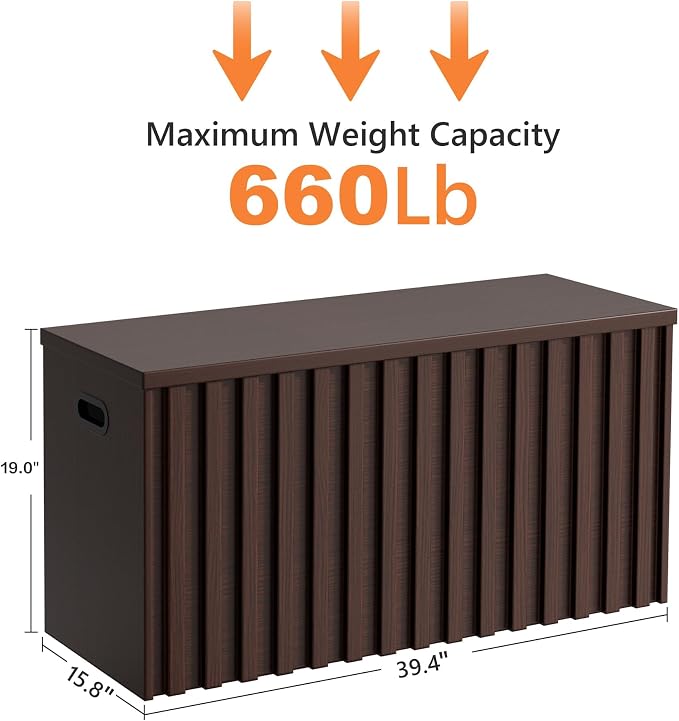 Storage Bench,39.4" Wood Box, Storage Trunk with 2 Safety Hinges, Ottoman Storage Chest, Fluted Storage Bench for Bedroom, Entryway, Living Room (Walnut)