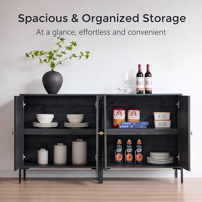 IFGET 123.5" W Modern Arch Sideboard Buffet Cabinet with Storage, Dark Grey | Fluted Arched Sideboard Cabinet w/Adjustable Shelves, Wood Modular Kitchen Cabinet for Dining& Living Room, Entryway