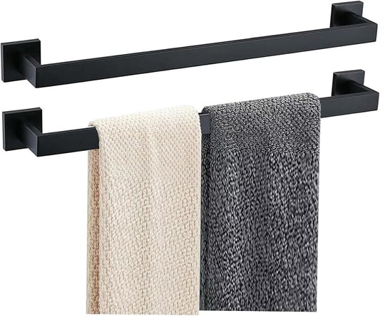 JOPOFI 2 Piece Towel Bar - 23.6 Inch Bathroom Towel Holder - Matte Black | Stainless Steel Towel Racks for Bathroom Wall Mounted, Towel Rod for Bathroom Wall