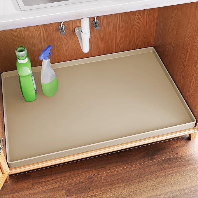 FLATO Waterproof Under Sink Mat 40" x 19" Shelf Liner for Kitchen and Bathroom, Cabinet Protector, Organizers and Storage, Flexible Silicone Drip Tray