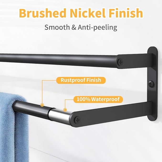 KLJKPA Double Towel Bar, Towel Holder for Bathroom, Black | Towel Rack for Bathroom Wall Mounted, Stainless Steel Double Bath Towel Bar