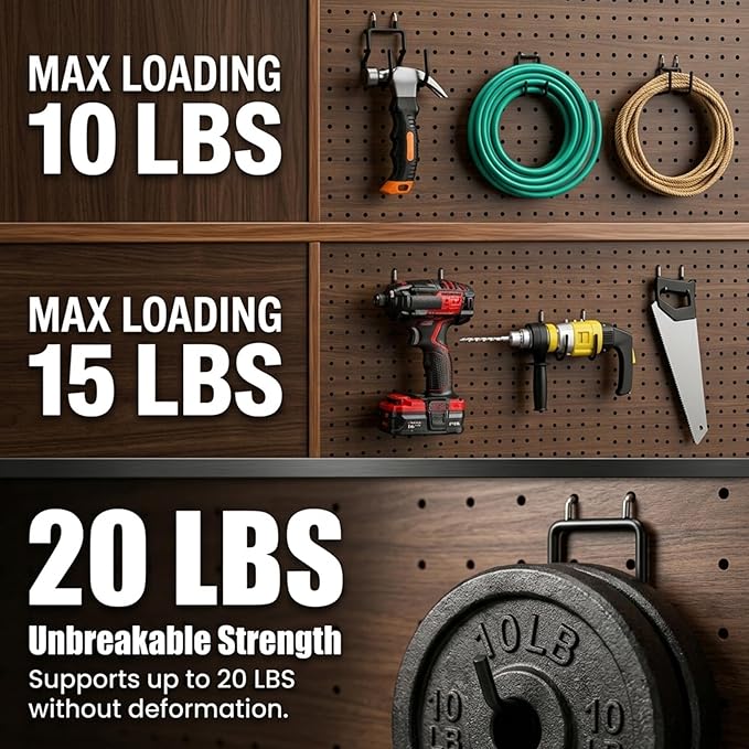 INCLY 24 Pack 1/4" Pegboard Drill Holder Tool Utility Hooks | Heavy Duty Pegboard Hooks, Peg Board Tool Hangers, for Power Tools, Drill, Hammer, Cords, Hoses, Shovels, Garage Storage