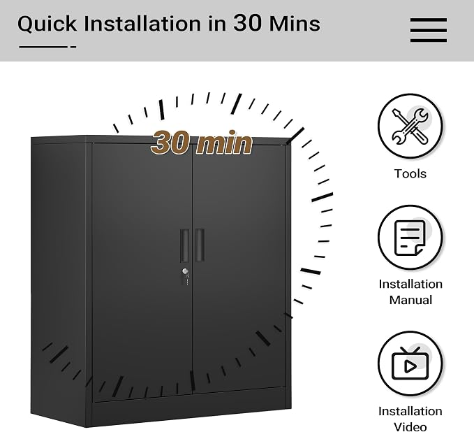 CJF Metal Storage Cabinet, 36" H Locking Storage Cabinet with Shelves and Doors, Metal Cabinets for Home Office, Garage, Utility Room and Basement (Black)