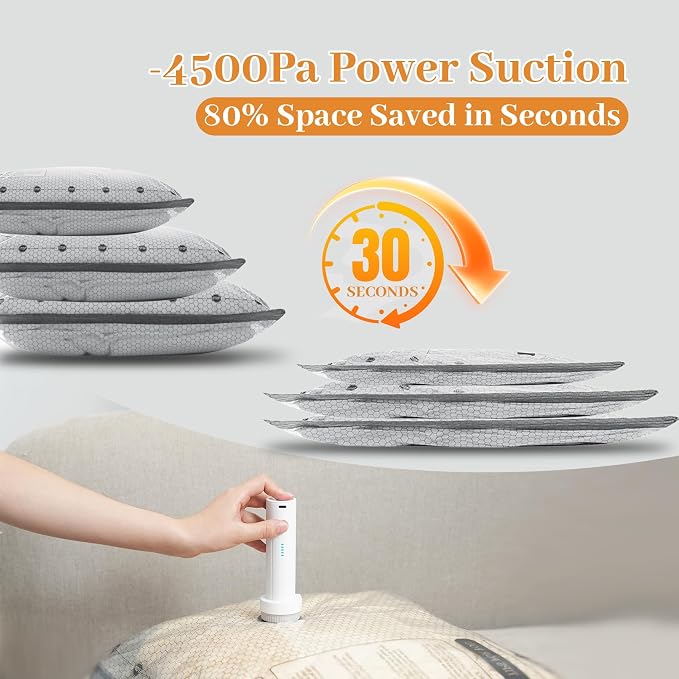 12 Pack Travel Vacuum Seal Bags for Clothing with Cordless Electric Pump, Space Saver Vacuum Storage Bag for Clothes, Carry-on Compression Packing Bag for Luggage Suitcase, Cruise Vacation Essentials