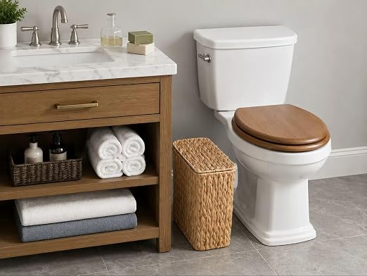 Coeusy 3 Gallon Wicker Trash Can,Small Bathroom Trash Can with Lid,Natural Water Hyacinth Wicker Waste Basket for Bedroom,Toilet,Narrow Garbage Can with Removable Liner